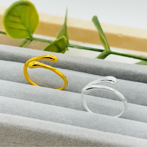 925 Sterling Silver Waterdrop Design Open Ring, Unisex Hand Accessory. - Picture 3 of 16